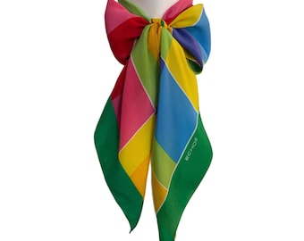 Vintage Echo Silk Scarf – Colorful Geometric Long Skinny Scarf – 9" x 68"