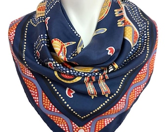 Alexander Gallery 100% Silk Scarf – Aboriginal Art Kangaroo & Boomerang