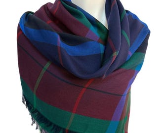 Vera Tartan Plaid Square Scarf – Made in Japan – Acrylic with Fringe