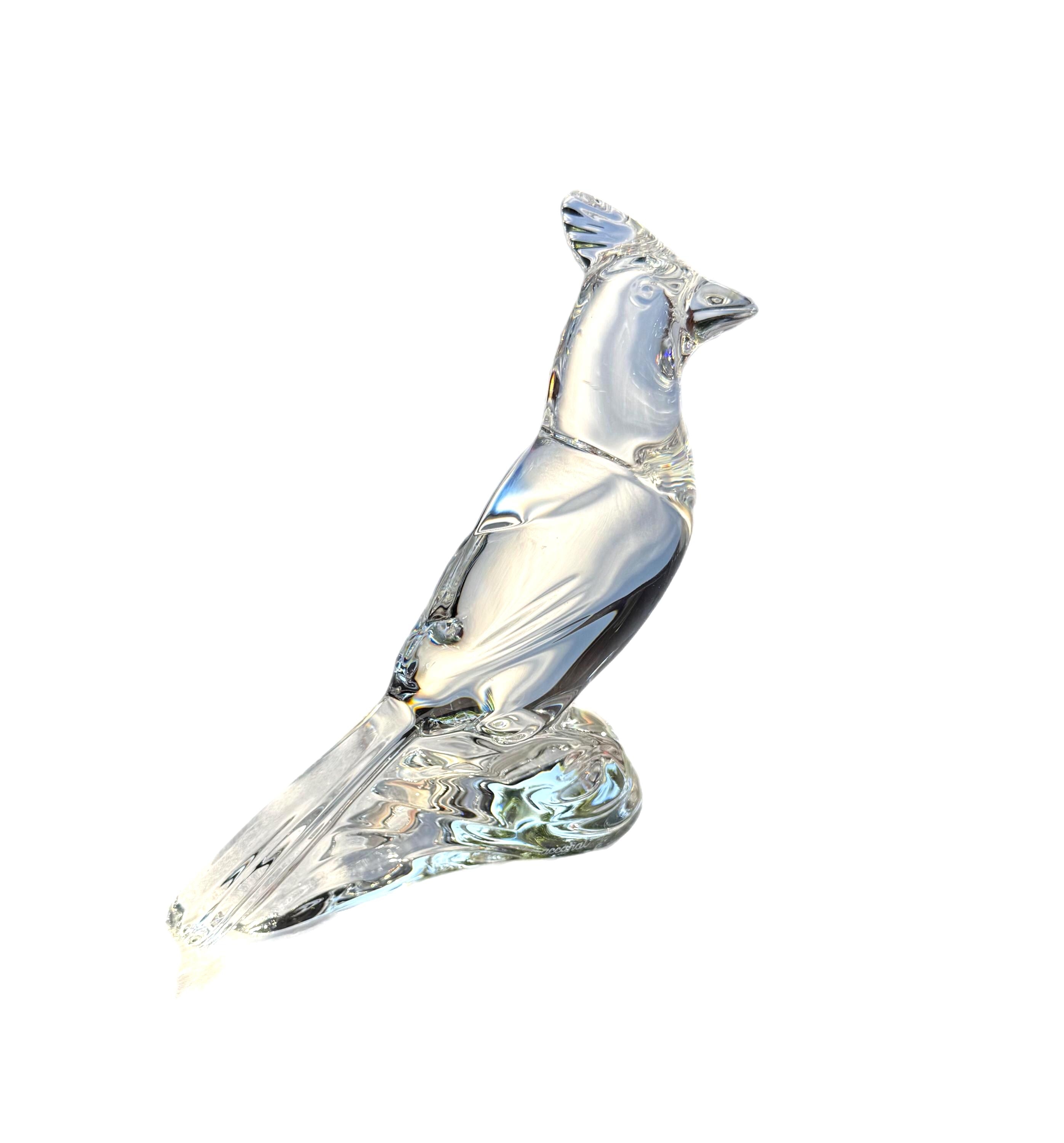 工芸品 baccarat bird honey Baccarat Crystal Cobalt Blue or Honey Amber Glass Parrot