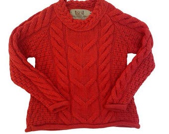 Aran Sweater Market - Girls Merino Wool Cable Knit Sweater – Size M (6–7 Yr)