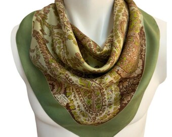 Liberty of London Silk Scarf – England - Vintage Paisley Green & Brown
