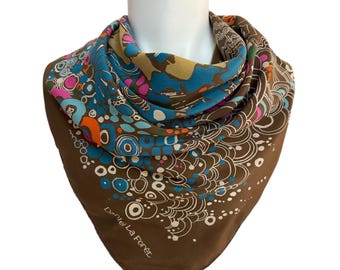 Daniel La Forêt Vintage Silk Scarf – Brown Abstract Mod Print