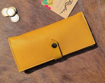 Large Leather Mustard Yellow Women Wallet, Continental Wallet, Check Travell Wallet, Slim Wallet, Woman's Wallet, Cluch Wallet, Snap Wallet