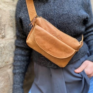 tan leather fanny pack, soft purse, crossbody tan bag