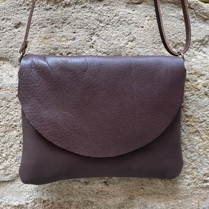 Small or Medium Size Dark Brown Leather Crossbody Bag for Women. Simple Lady's Purse with Flap Handmade with Natural Soft chocolate Leather SMALLER