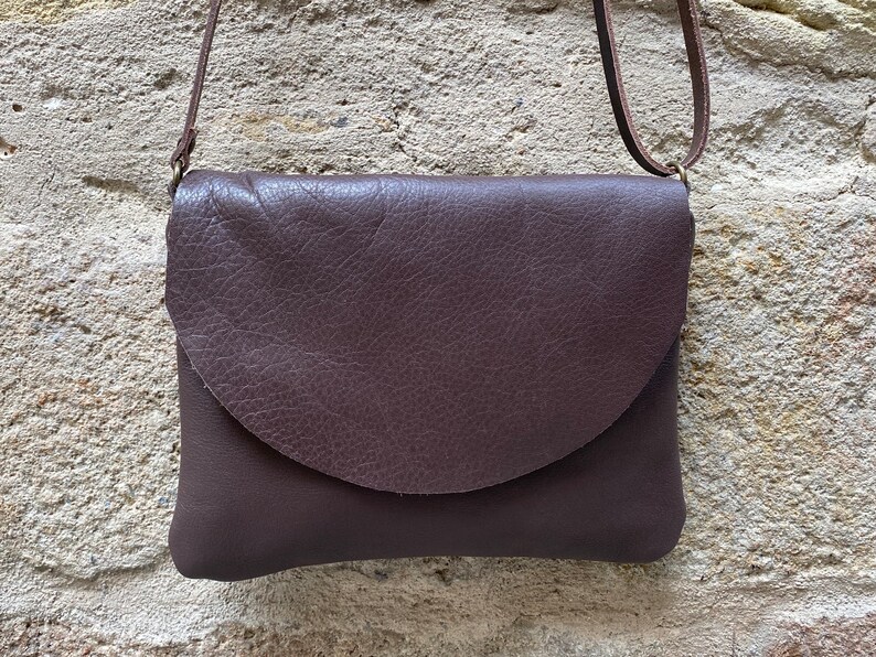 Small or Medium Size Dark Brown Leather Crossbody Bag for Women. Simple Lady's Purse with Flap Handmade with Natural Soft chocolate Leather SMALLER