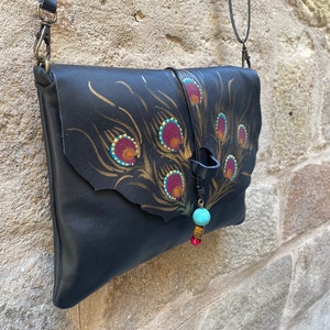 leather bag with natural stones