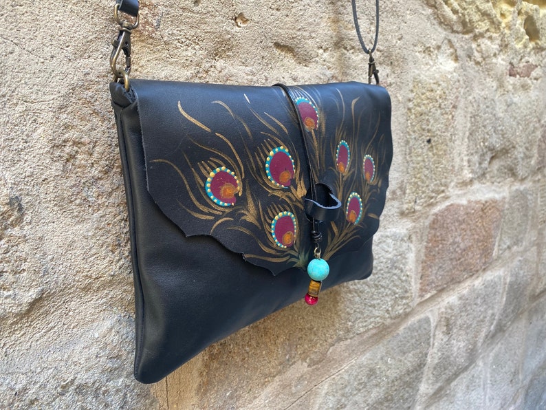 leather bag with natural stones