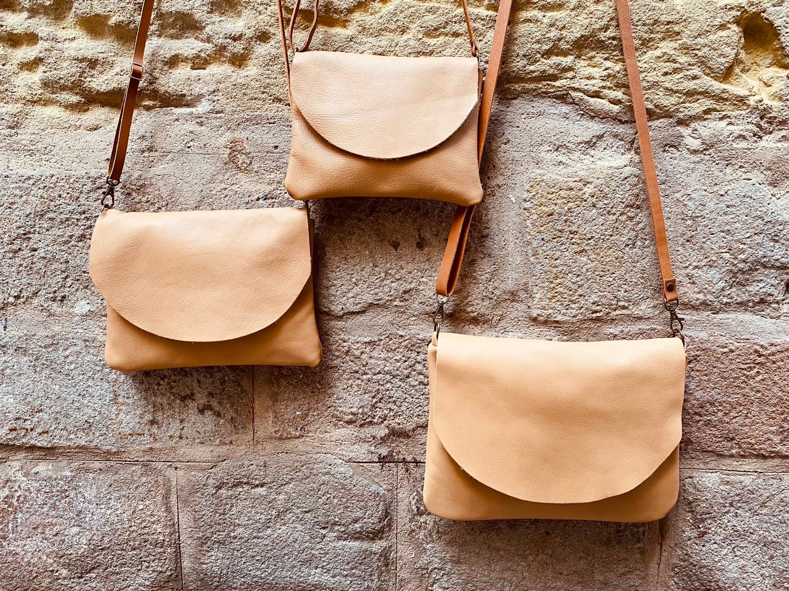 Half Moon Bag - Naturally Dyed - Smaller Strap + Reclaimed Ring Clasp