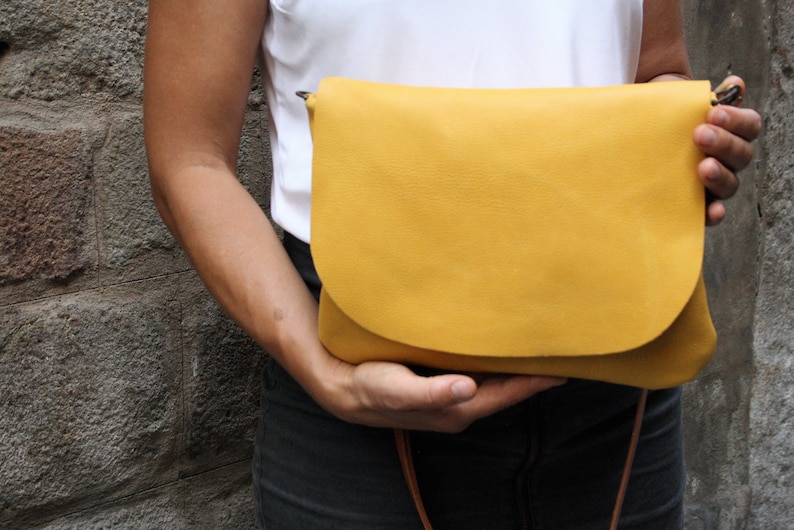 Mustard Leather Crossbody Bag Everyday Bag Yellow Leather Etsy