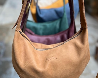 Crescent  Rounded Leather Bag: Soft Half Moon Shoulder Purse Everyday Satchel bag