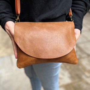 Small or Medium Size Dark Brown Leather Crossbody Bag for Women. Simple Lady's Purse with Flap Handmade with Natural Soft chocolate Leather image 5