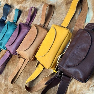colors leather banana bag