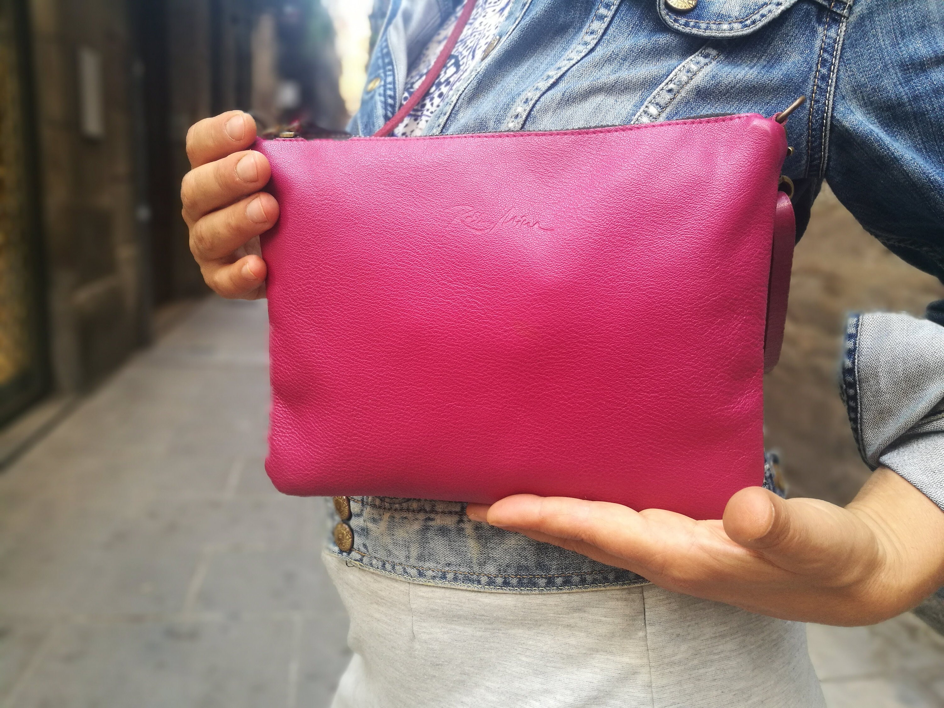 small pink leather purse