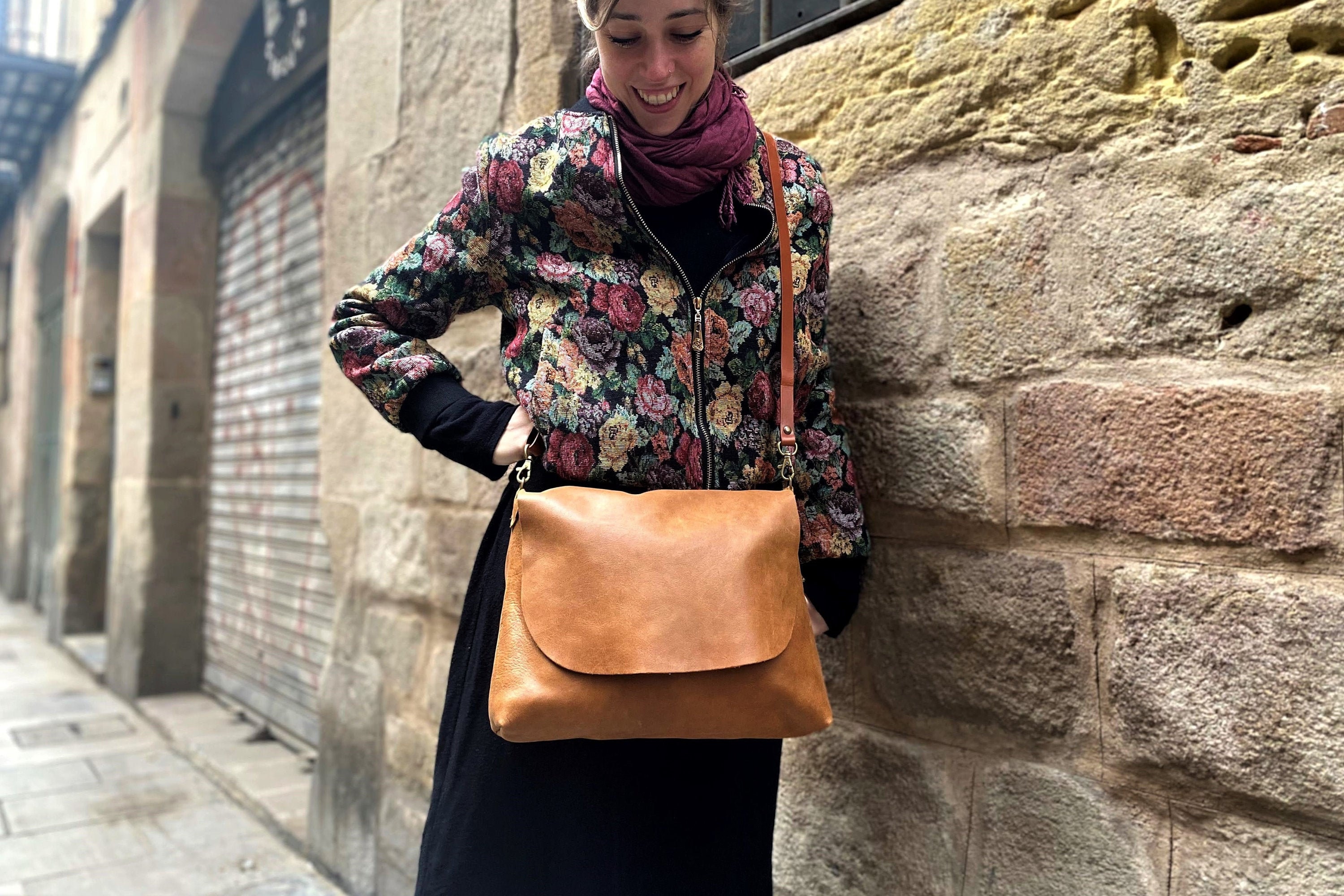 Tan Leather Big Crossbody Bag. Soft Leather Simple Everyday - Etsy
