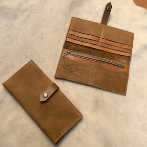 Cartera Grande para Mujer de Piel. Cartera Color Cuero, Turquesa, Naranja, Amarillo Mustaza. Monedero Grande Mujer de Piel hecha a Mano