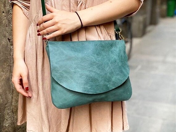 Small Teal Leather Crossbody Purse