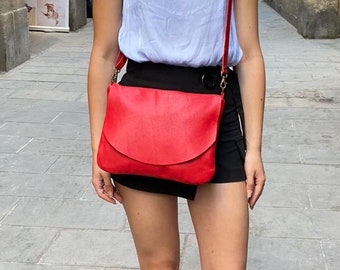 Simple Red Cross Body Zipped Bag Marina Bag Red Leather 