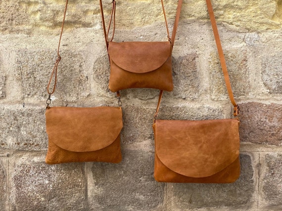 Small or Medium TAN Color Leather Bag. Tan Crossbody Purse. 