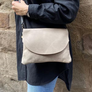 Gray Leather Crossbody Bag: Handmade Soft Rectangular Shoulder Bag