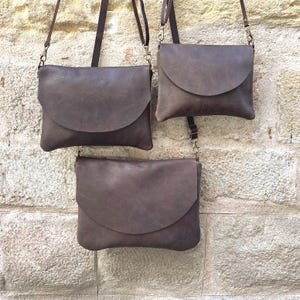 Italian Leather Crossbody Bag: Brown Minimalist Flap Purse, Everyday Carry