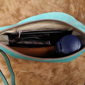 Black Leather Boho Bag with Peacock Feather & Natural Stones Detail Perfect for Mom image 4