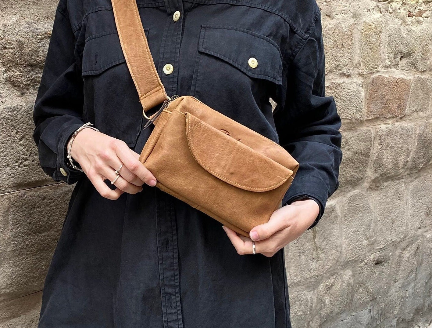 Tan Leather Fanny Pack: Handmade Italian Leather Crossbody Belt Bag