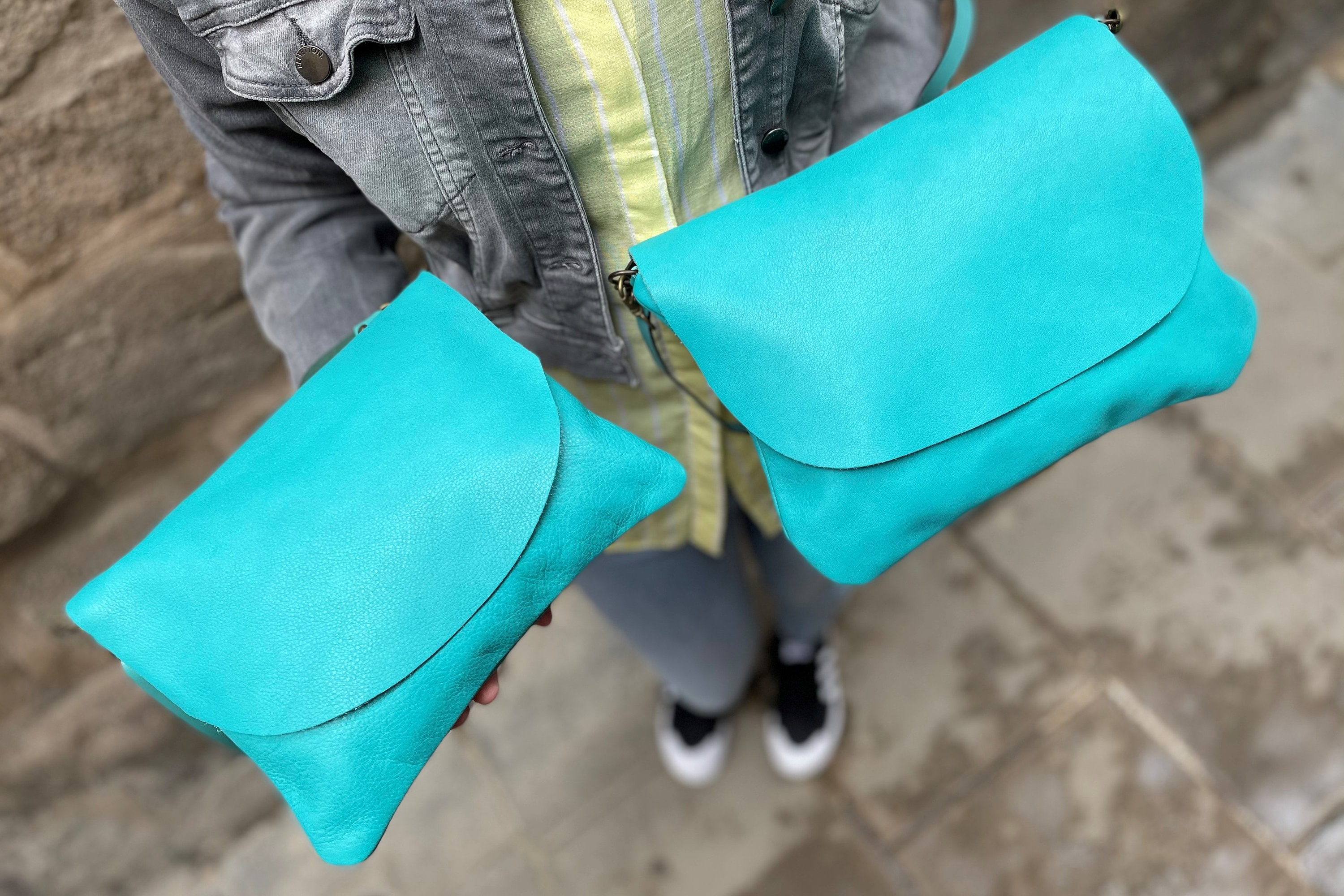 Small Teal Leather Crossbody Purse