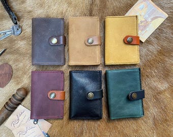 Handmade Leather Bifold Wallet: Slim Compact Design with Coin Zipper