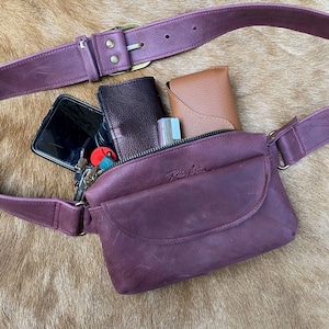 plum leather belt bag
