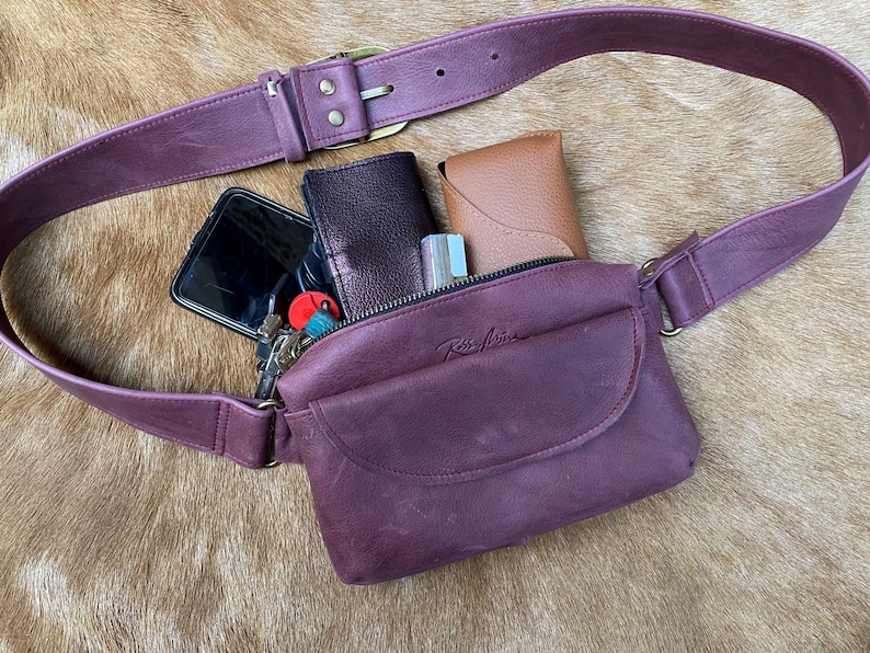 plum leather belt bag