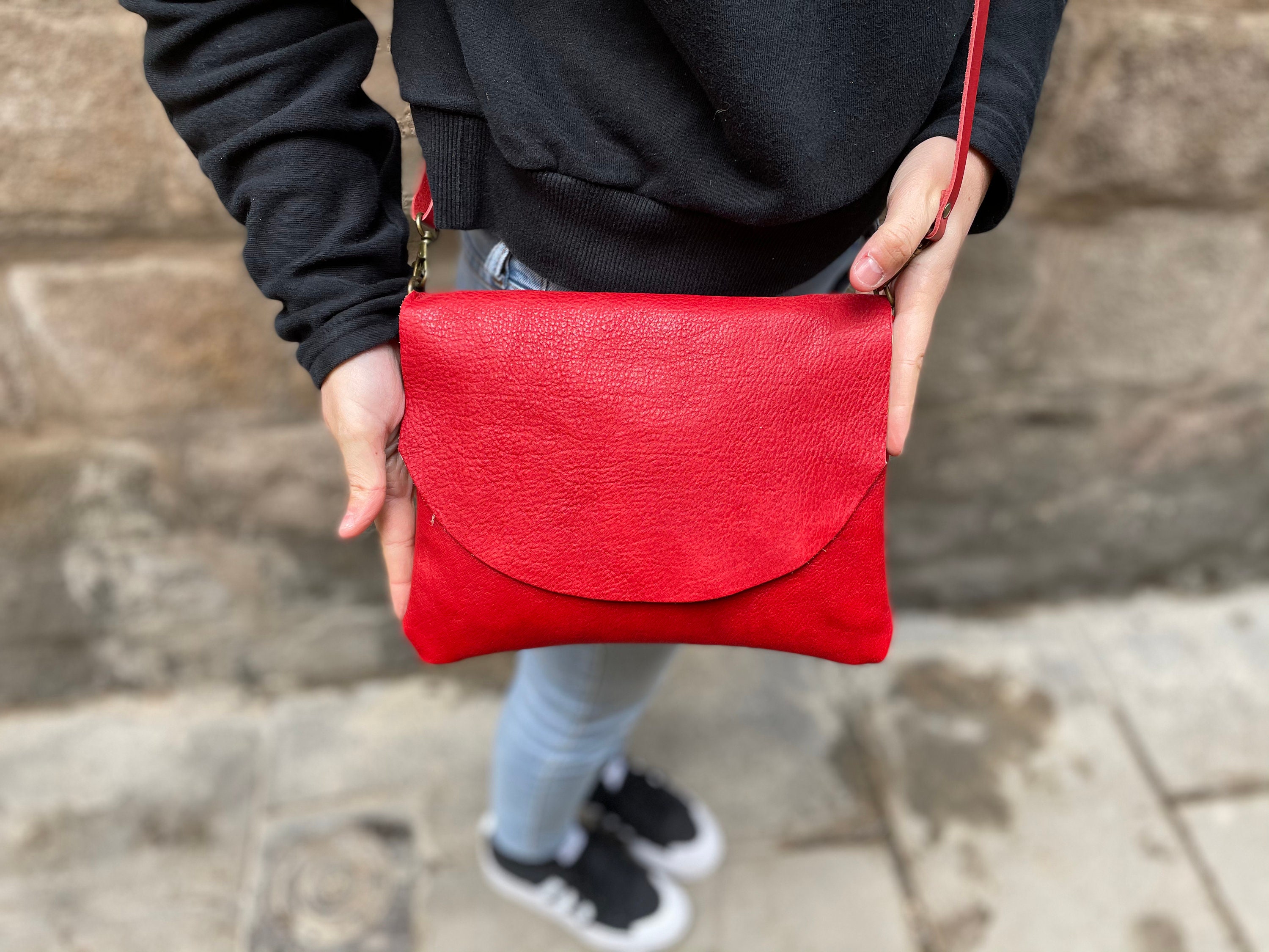 RED and Square Purse Small Crossbody Bag Women Bright Red 