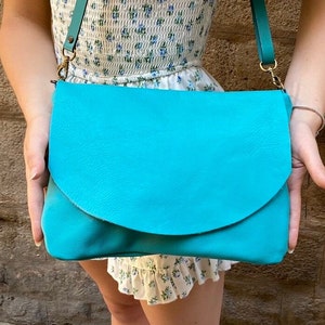 teal leather crossbody bag