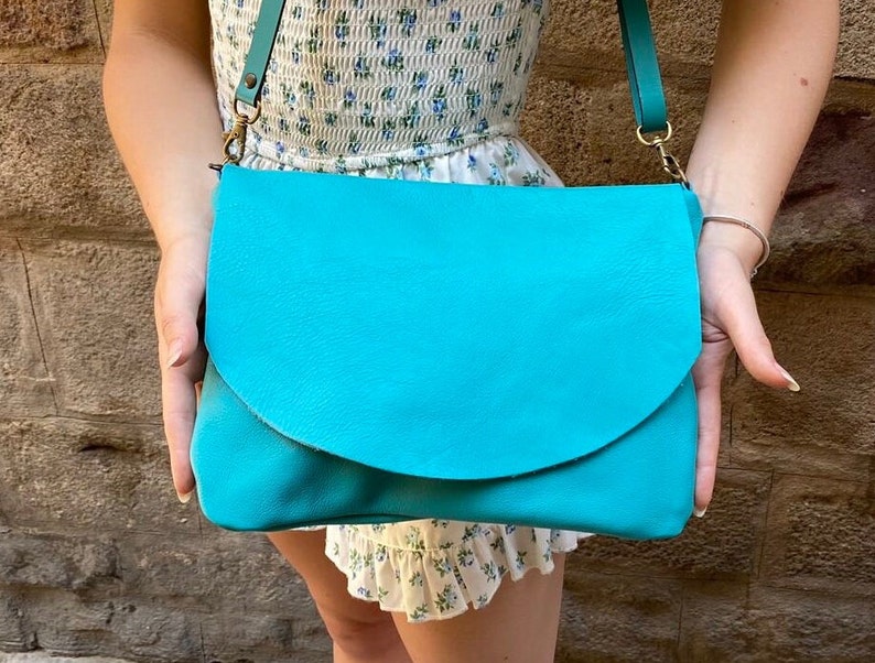 teal leather crossbody bag