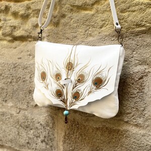 white leather handpainted purse bag