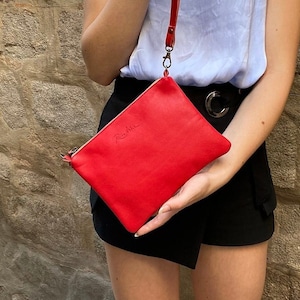 Smooth RED Minimalist Purse Small Classic Red Bag Soft Leather Crossbody Bag with Zipper for Women Bright Red Everyday Minimal Casual Clutch
