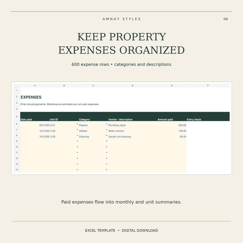 Rental Property Management Spreadsheet for Excel, Landlord Rent Payment ...