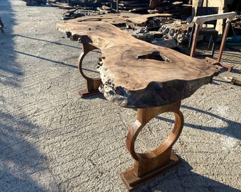 Rustic Live Edge Walnut Table – Single Slab Solid Wood Console or Desk