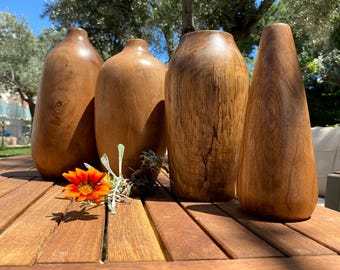 Handmade Walnut Wood Vase: Rustic Boho Dried Flower Centerpiece