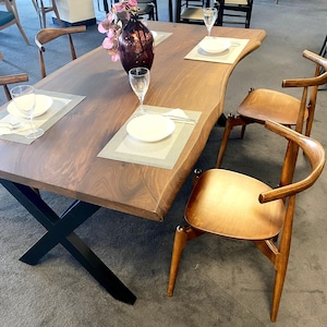 Live Edge Walnut Dining Table, Handmade Natural Wood Table for Kitchen or Office