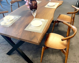 Live Edge Walnut Dining Table, Handmade Natural Wood Table for Kitchen or Office