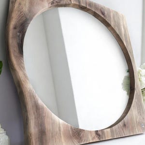 Handmade Live Edge Walnut Wood Mirror, Rustic Boho Wall Decor