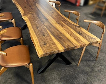 Dining Table, Live Edge Solid Walnut Table, Large Kitchen Table, Modern Rustic Office Desk