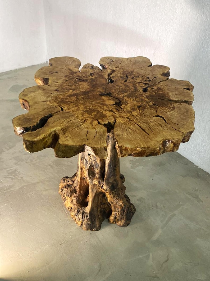 Live Edge Olive Wood Coffee Table, Rustic Round Farmhouse Table image 9