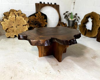 Live Edge Walnut Coffee Table, Round Rustic Farmhouse Style