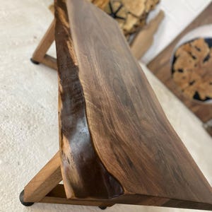 Handcrafted Live Edge Walnut Coffee Table, Rustic Boho Bench