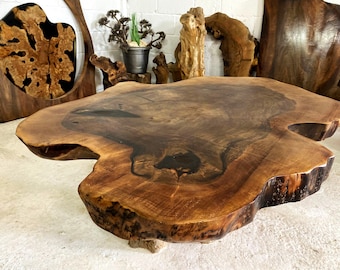 Live Edge Walnut Coffee Table, Round Single Slab, Rustic Wood