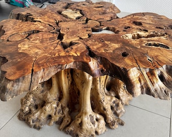 Live Edge Olive Wood Coffee Table, Rustic Farmhouse Style, Single Slab