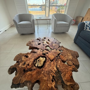 Live Edge Olive Wood Coffee Table, Rustic Round Farmhouse Table image 10